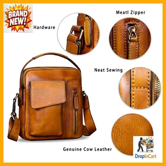 Vintage Genuine Leather Messenger Bag Crossbody Satchel Retro Style Adjustable